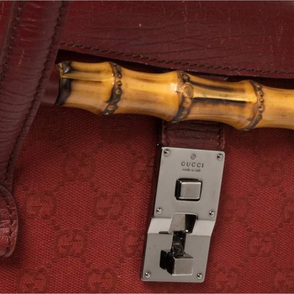 Gucci Red GG Canvas and Leather Bamboo Bullet Bag - Picture 4 of 5